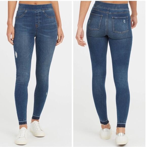 SPANX Distressed Ankle Skinny Jeans in Medium Wash Size Medium - Picture 1 of 7